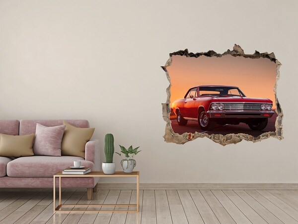 Hole wall sticker Classic car against the backdrop of a sunset