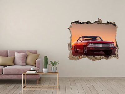 Hole wall sticker Classic car against the backdrop of a sunset