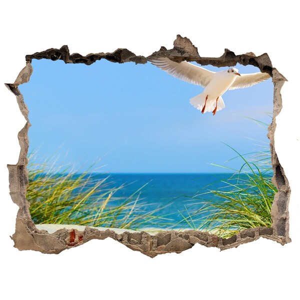 Hole wall sticker View of the beach with a seagull