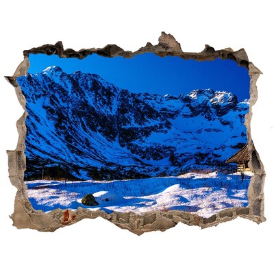3D wall hole Winter cottage in the mountains