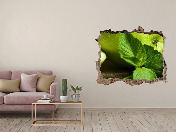 3D wall hole Green apple with mint