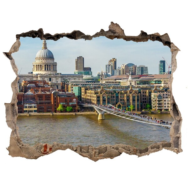 3D wall hole wallpaper View of London through a hole in the wall
