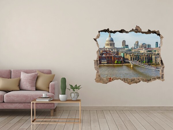 3D wall hole wallpaper View of London through a hole in the wall