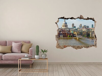 3D wall hole wallpaper View of London through a hole in the wall