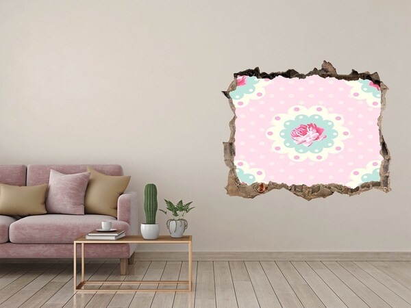 Hole in the wall decal Floral pattern on a pink background