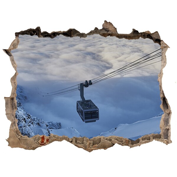 Hole in the wall decal Mountain cable car above the clouds