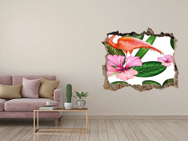 Hole in the wall sticker Flamingos and plants