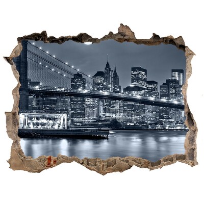 Hole in the wall sticker New York Bridge against the night sky
