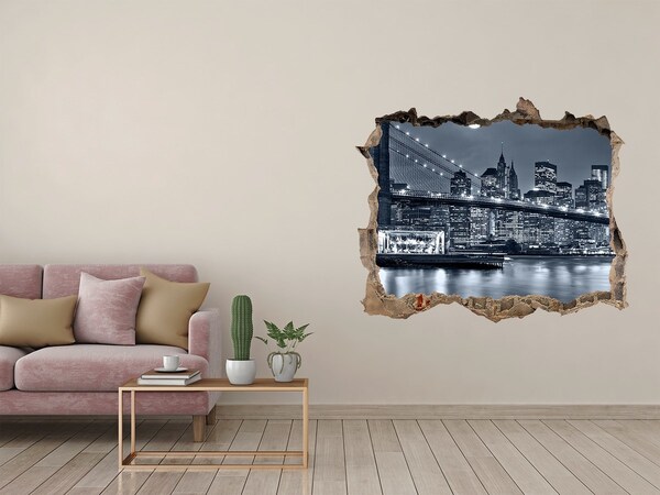 Hole in the wall sticker New York Bridge against the night sky