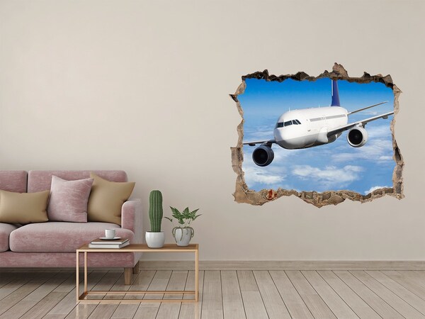 3D wall hole wallpaper A plane in the sky