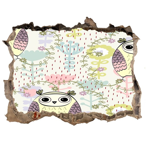 Hole in the wall sticker Hole in the Wall with an Owl and Flowers