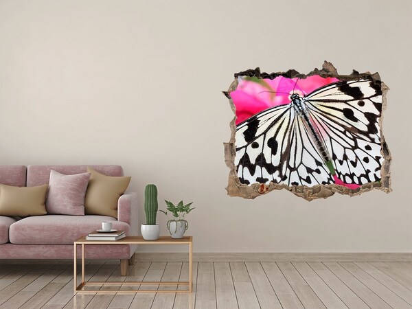 3D wall hole wallpaper Flower butterfly