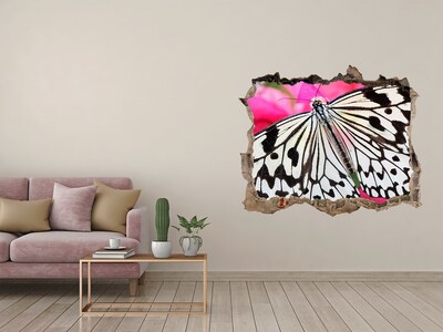 3D wall hole wallpaper Flower butterfly