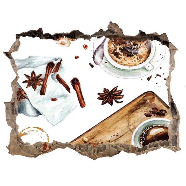 3D wall hole wallpaper Coffee corner with spices