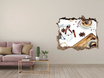 3D wall hole wallpaper Coffee corner with spices