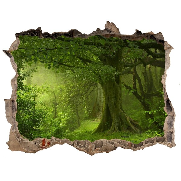 3D wall hole wallpaper A green forest full of life