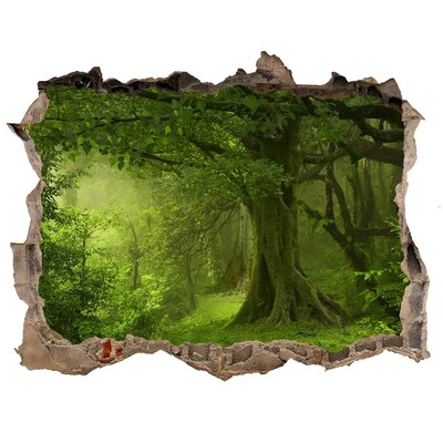 3D wall hole wallpaper A green forest full of life