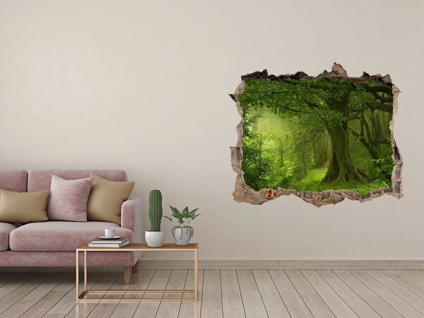 3D wall hole wallpaper A green forest full of life