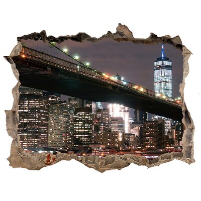 Hole in the wall decal Brooklyn Bridge at night