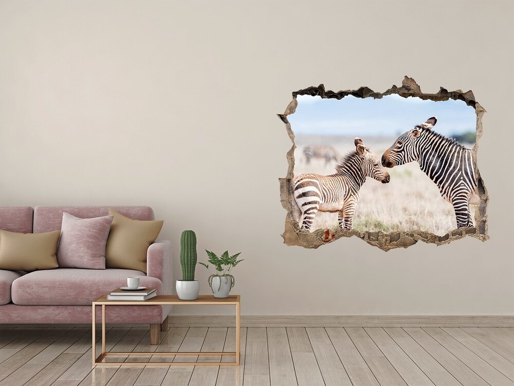 Hole wall sticker Zebra in the mountains