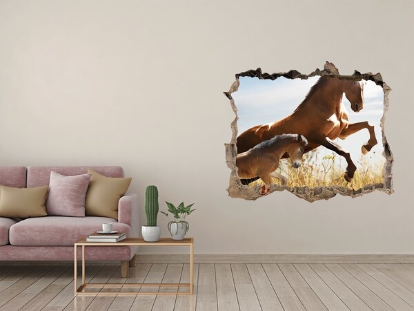 3D wall hole Horses in the meadow