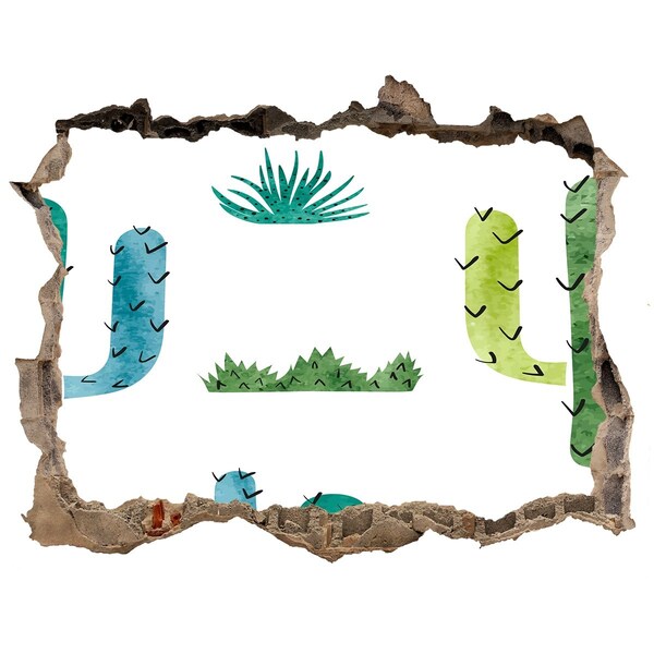 3D wall hole Green landscape with cacti