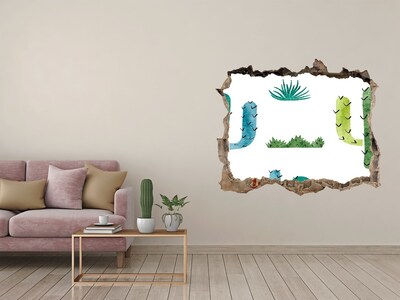 3D wall hole Green landscape with cacti