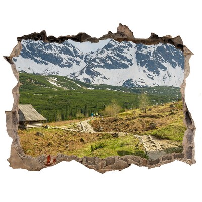 3D wall hole Mountain landscape with a village