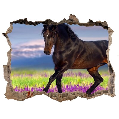 Hole wall sticker A horse against a flowery field