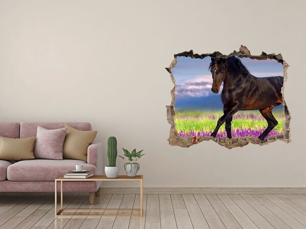 Hole wall sticker A horse against a flowery field