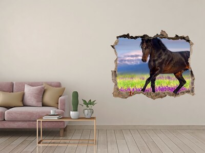 Hole wall sticker A horse against a flowery field
