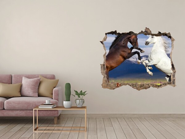 3D wall hole Horses jumping over the wall