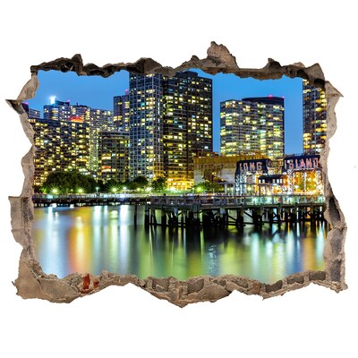 Hole wall sticker View of the city at night