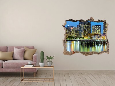 Hole wall sticker View of the city at night