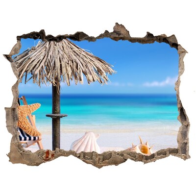 3D wall hole wallpaper Caribbean beach with shells