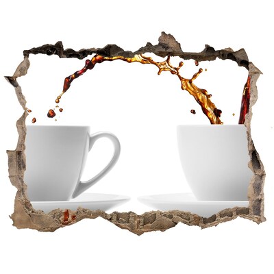 3D wall hole wallpaper Coffee in a ruined wall