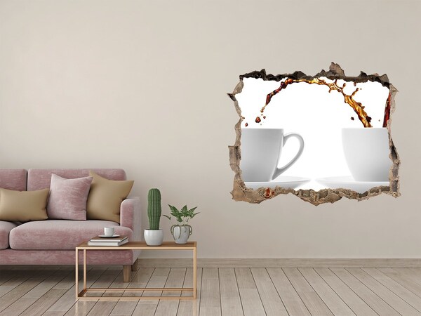 3D wall hole wallpaper Coffee in a ruined wall