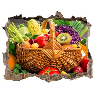 Hole wall sticker A basket full of fresh fruit and vegetables