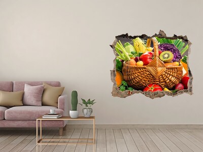 Hole wall sticker A basket full of fresh fruit and vegetables
