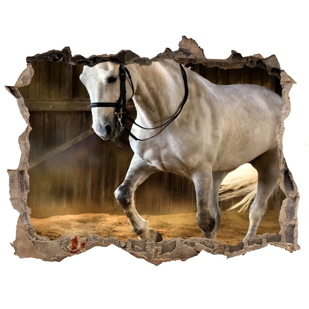 Hole wall sticker White horse in the stable