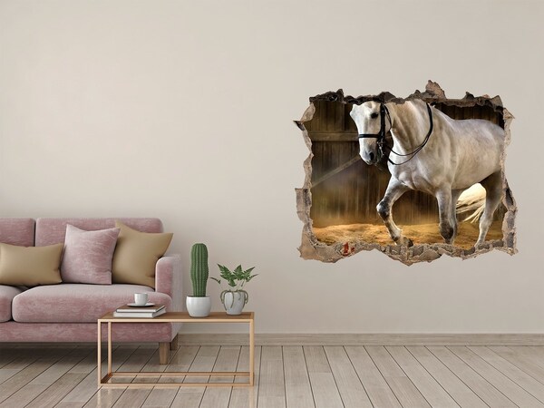 Hole wall sticker White horse in the stable