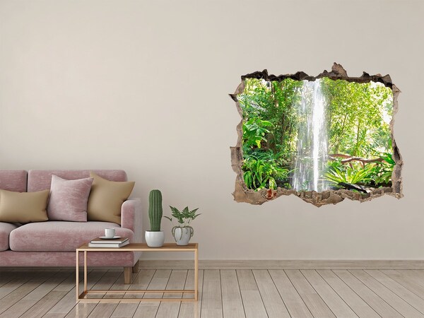 Hole wall sticker Tropical waterfall in the jungle