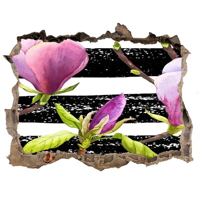 Hole in the wall decal Flowers on a striped background