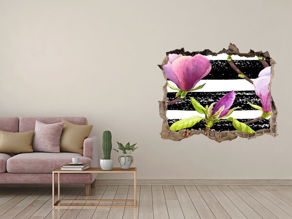Hole in the wall decal Flowers on a striped background