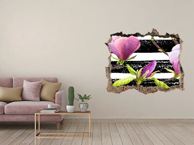 Hole in the wall decal Flowers on a striped background