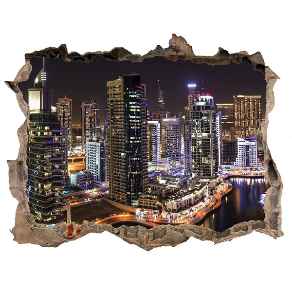 Hole in the wall decal Dubai night panorama