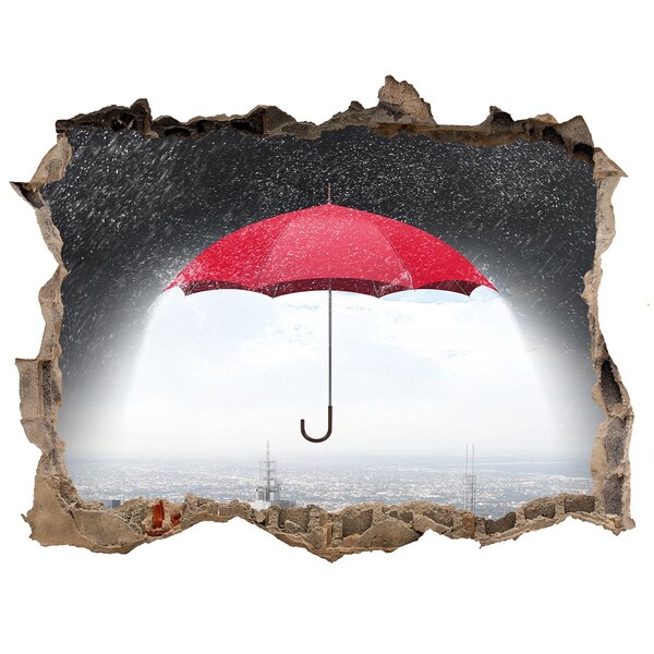 Hole in the wall sticker Red umbrella in the urban landscape