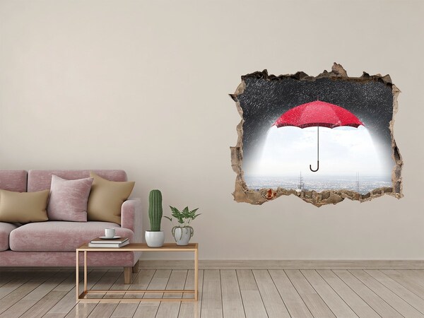 Hole in the wall sticker Red umbrella in the urban landscape