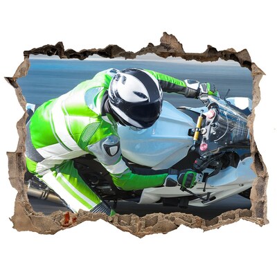 3D wall hole wallpaper Motorcycle race in action