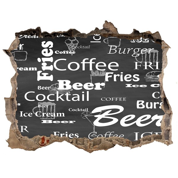 3D wall hole wallpaper Culinary chaos in the hole